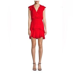Parker Women’s 0 Tangia 100% Silk Ruffled Tiered Mini Dress in Red Flare - NWT!